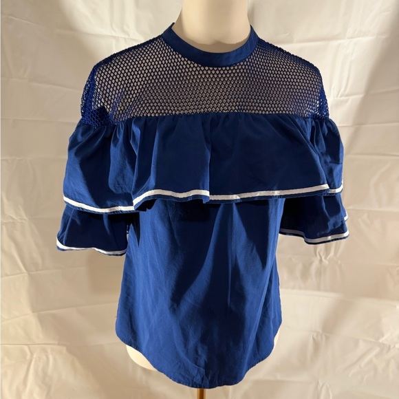 belle sky Tops - Belle Sky Blue Mesh Ruffle Top